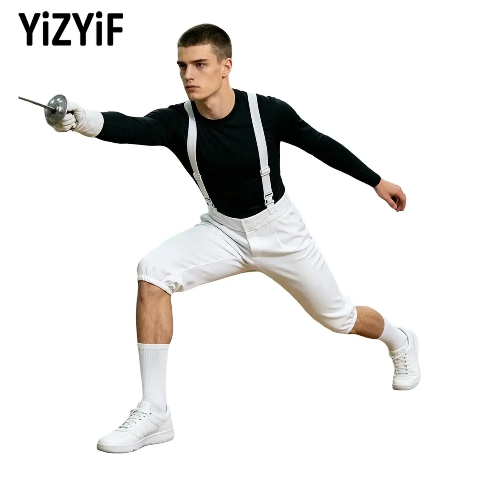 Men Fencing Uniform Overalls Hook-and-loop Zipper Fly Elastic Legs Shorts with Adjustable Buckle Straps for Training Competition