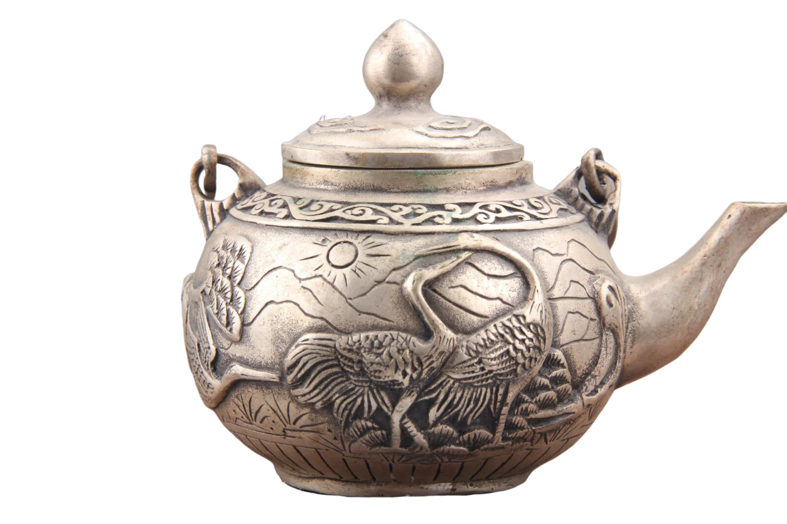 Exquisite china hand carving Cupronickel bird teapot & qianlong Mark