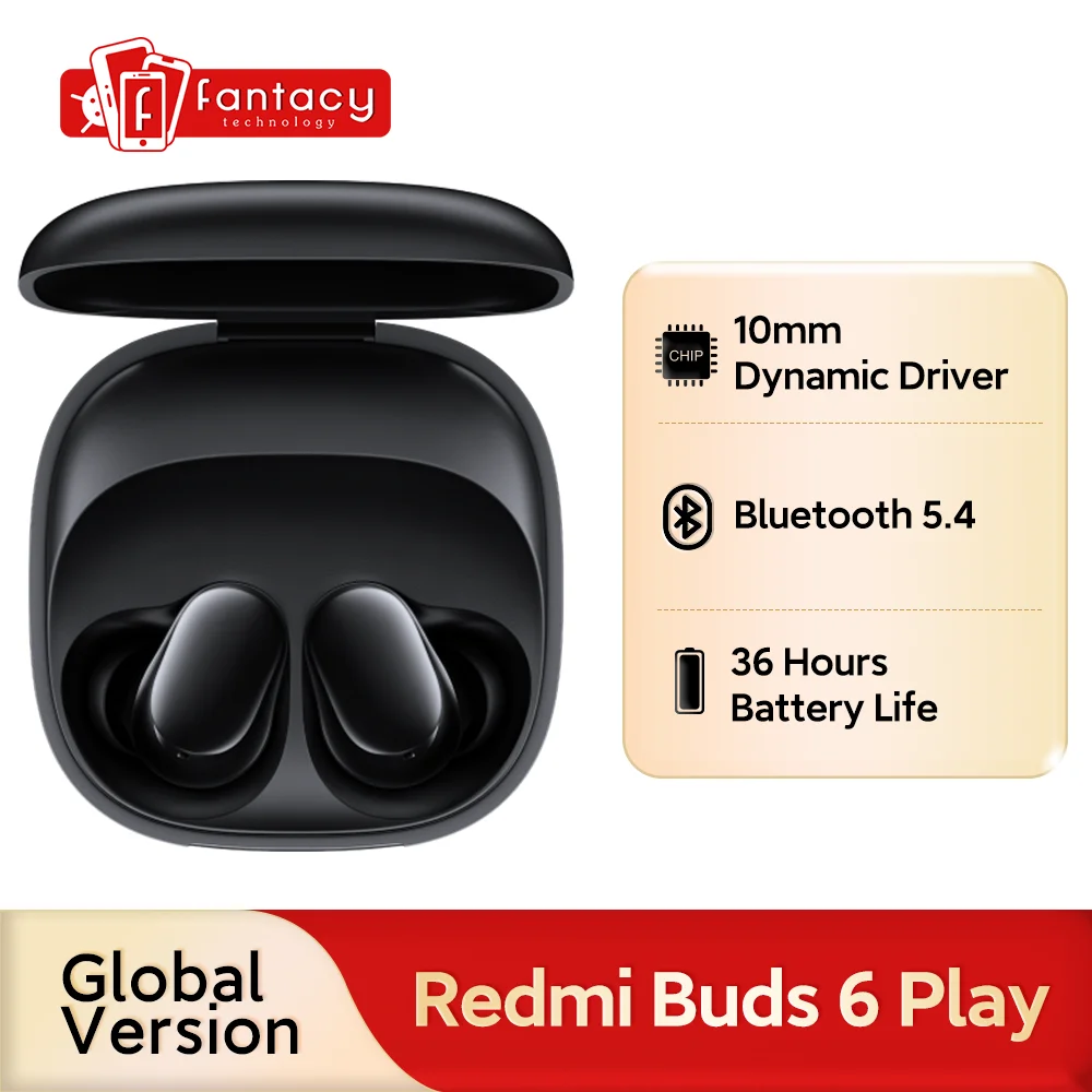 Xiaomi Redmi Buds 6 Play Global Version Oortelefoon 36 uur batterij AI Ruisonderdrukking 10 mm dynamische driver TWS Bluetooth 5.4