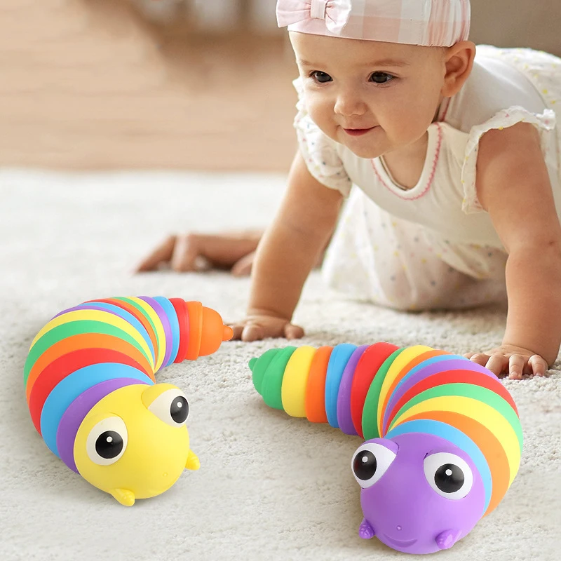 Novedoso Juguete Sensorial Flexible de Gusano para Dedos, Antiestrés para Niños, Gusano que se Mueve, Regalo de Descompresión, Lindo Gusano Arcoíris