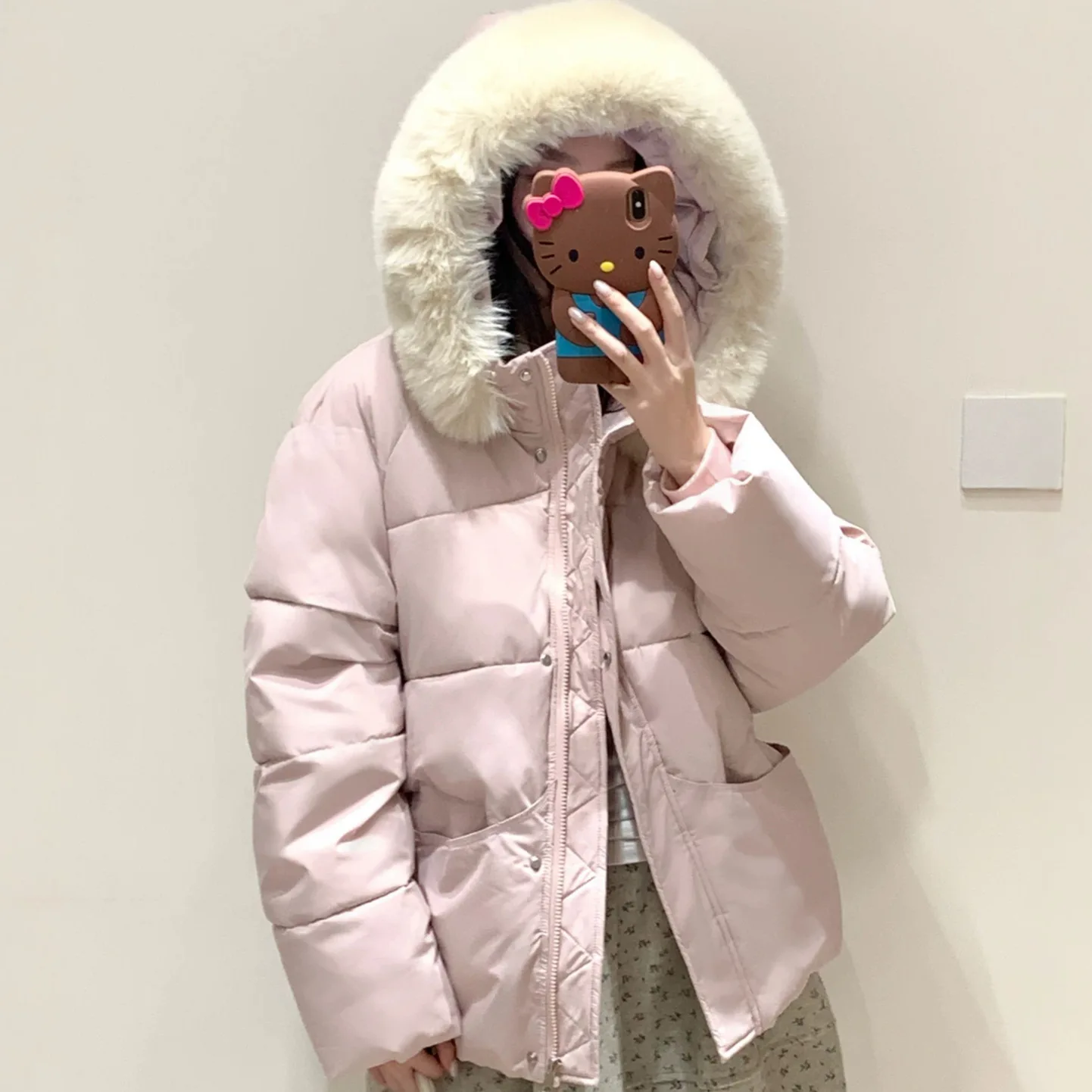 2026 Autumn Winter Casual Solid Jackets Women's Fur Hooded Thick Parkas Zipper Button Loose Warm Coats Pockets Elegant Jacket