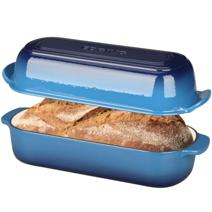 

Эмалированная чугунная форма для выпечки хлеба с крышкой, 12,5x5,5 дюймов, 5 кварт, для домашнего хлеба на закваске, цвет: озерный