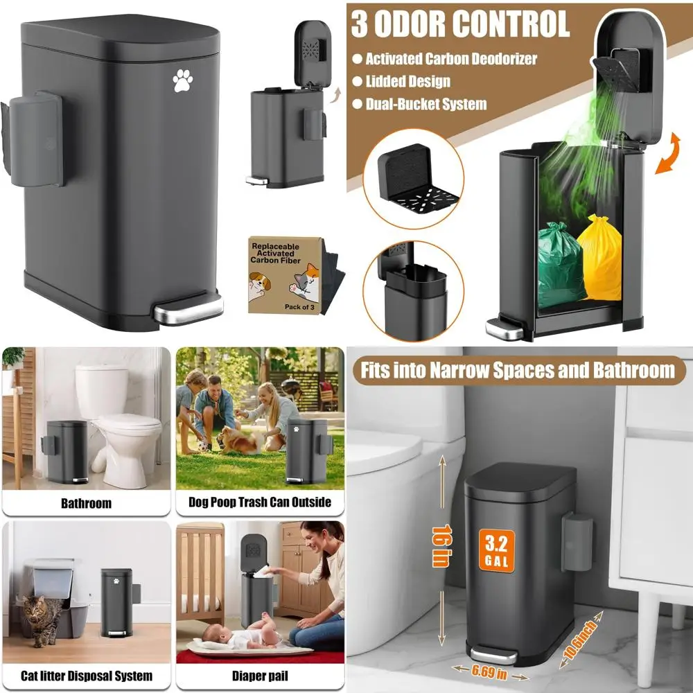 

Stainless Steel Outdoor Dog Waste Trash Can with Step Pedal and Odor Control Lid, 3.2 Gallon Waterproof Container for Pet Waste