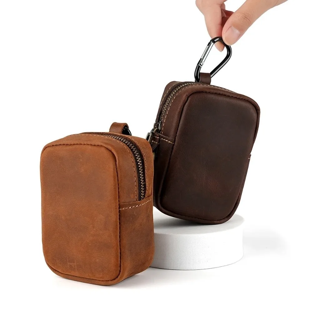 New Mini Leather Waist Pack Zipper Key Holder Solid Color Keychain Pouch Hook Design Waterproof Belt Waist Bag Sports