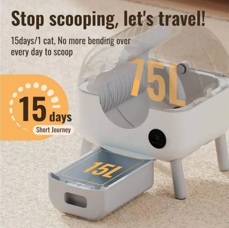 100L Automatic Self Cleaning Litter Box For 2.2lb-23lb Cat  Anti-Pinch, All Litter Can Use, with Garbage Bags, App Control