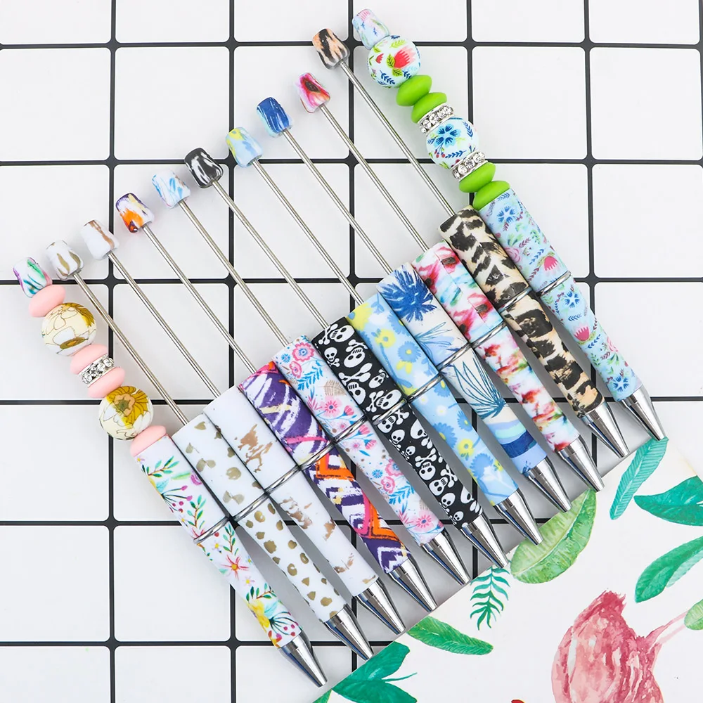 Sunrony 10 قطعة/صندوق حبر جاف مطبوع قلم بلاستيكي قابل للخرز حبر أسود لتقوم بها بنفسك قلم شخصية مدرسة مكتب الكتابة لوازم القرطاسية