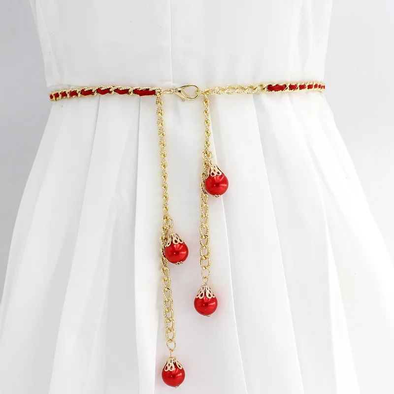 

Women Fine Pearl Decorative Dress Belts for Women Women Korean Style Fashion Metal Hooks Wearing Waist Chains