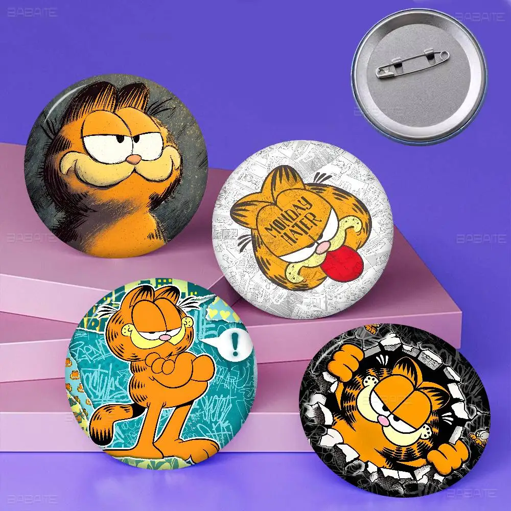 Cartoon garfield Cute cat Round Button Pins Slogan Creative Brooches Backpack Clothes Decoration Fashion Cartoon Jewelry Gifts