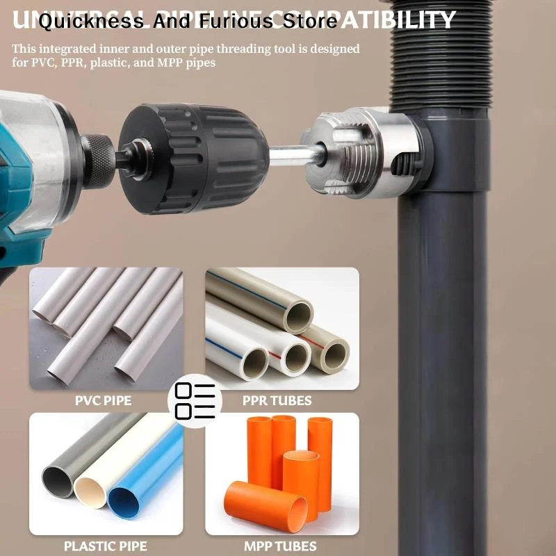 3Pcs Carbon Steel Heavy-Duty PVC/Plastic Pipe Threading Tool Kit with 1/2