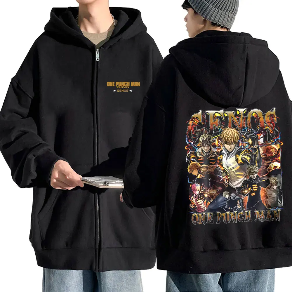 

Anime One Punch Man Genos Graphic Zipper Hoodie Men Women Casual Vintage Oversized Streetwear Male Fashion Zip Up Jacket Coat