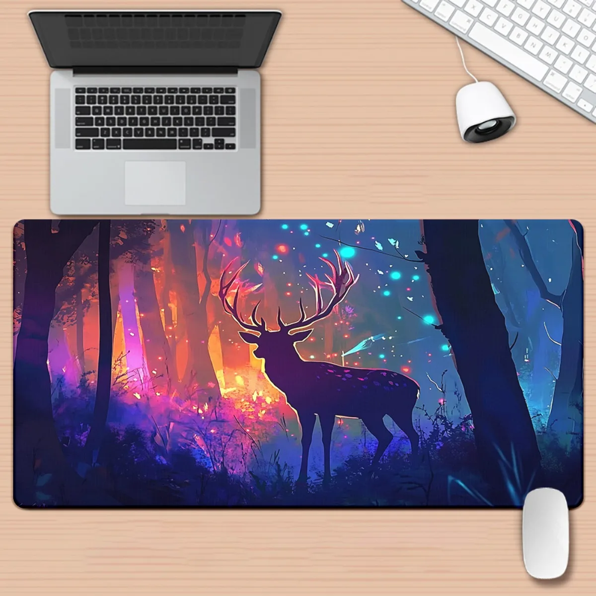 Magical Forest Deer Extended Mouse Pad Durable Rubber Desk Mat for Gaming and Office