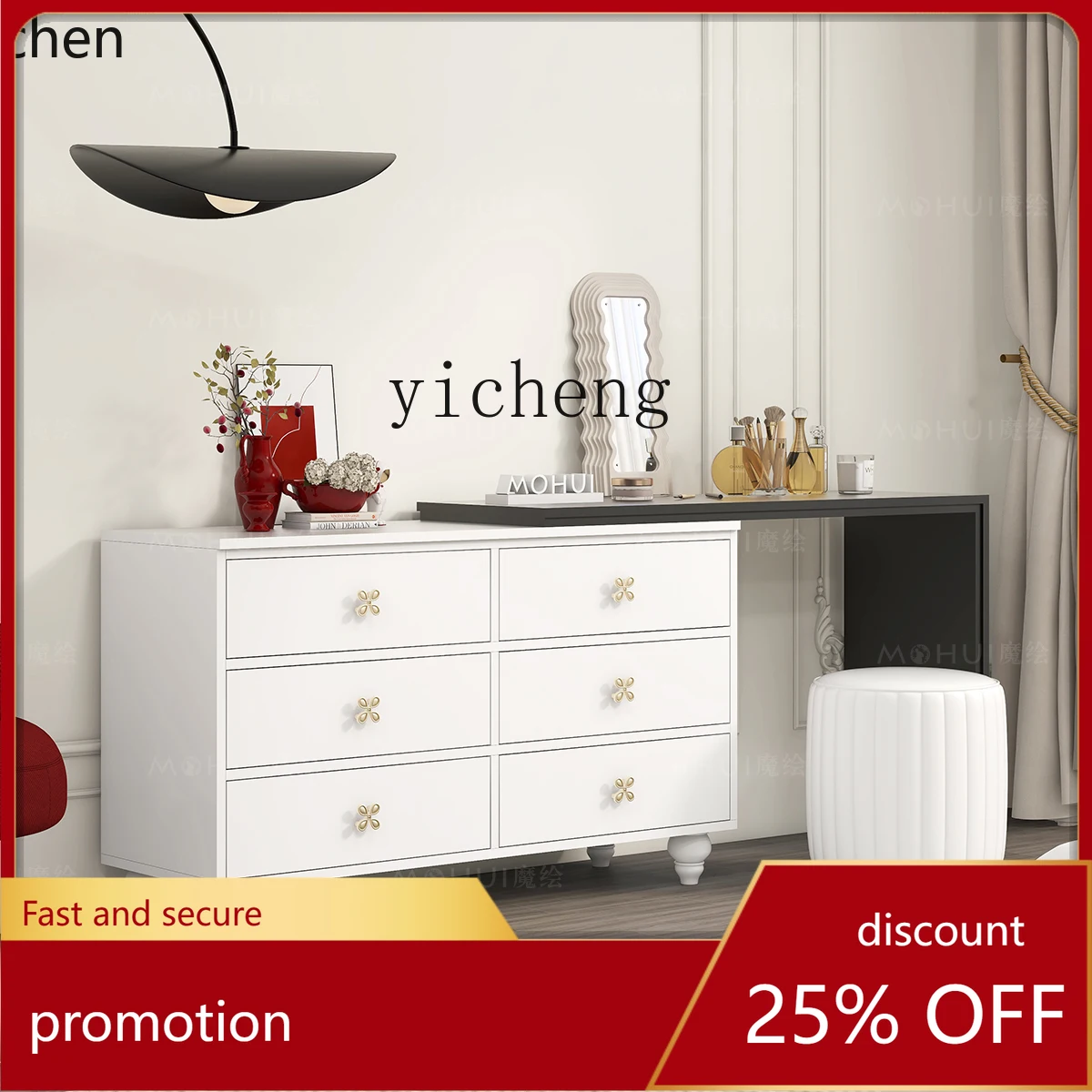 

HXL Furniture Bedroom Desk Computer Desk Integrated Dresser Vintage Black L-Shaped Corner Table