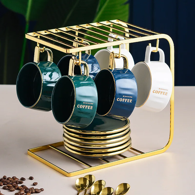 

Ceramic Coffee Mug Set With Saucers Tea Cup Tableware For Afternoon Tea Living Room