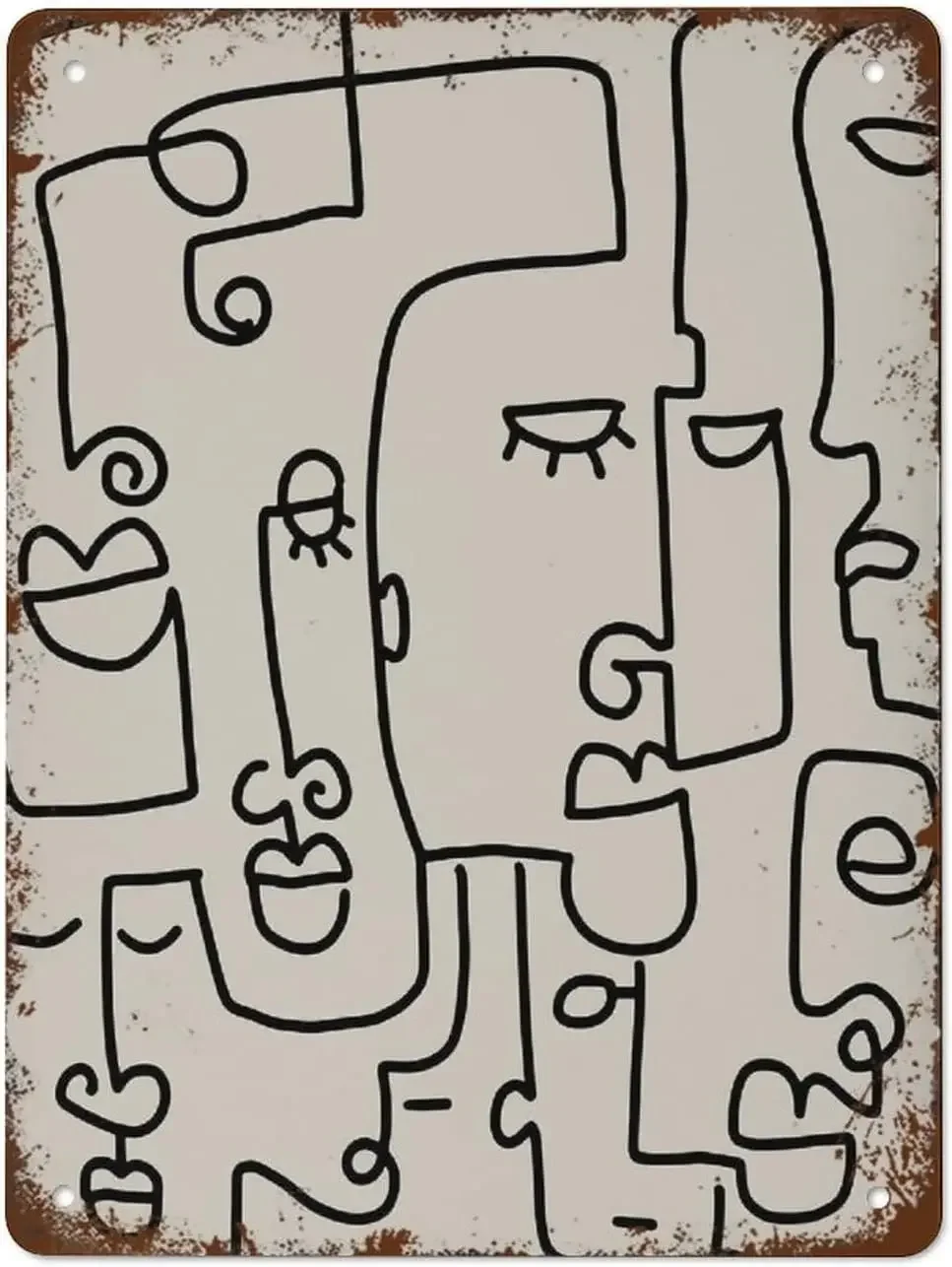 Y1,NAMEY Abstract Face Continuous Modern Wall Art Vintage Metal Signs Tin Sign Decor Funny Deco