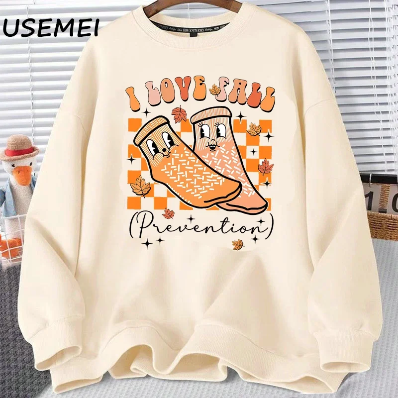 Retro I Love Fall Prevention Thanksgiving Nurse Graphic Sweatshirt Pullover Long Sleeve Halloween Harajuku Hoodies Woman