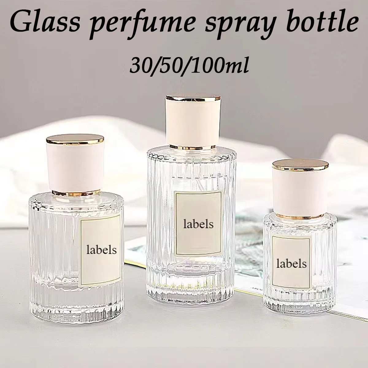 Botella de Perfume de vidrio transparente recargable, dispensador de maquillaje en aerosol a rayas con jeringa dispensadora de Perfume, 30ml/50ml/100ml