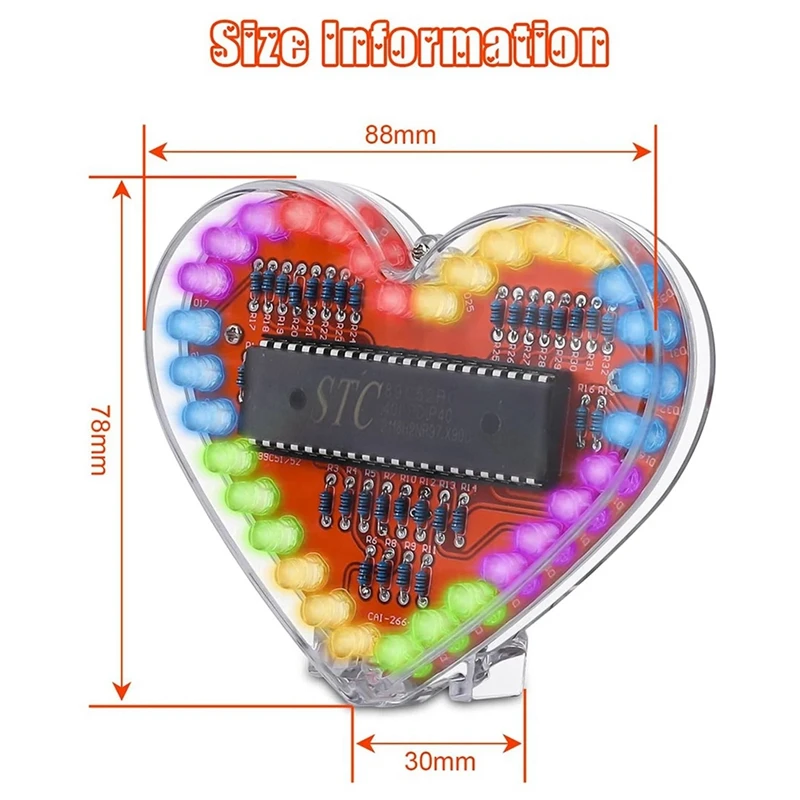 Lampu kilat LED RGB bentuk hati, Kit elektronik DIY, lampu air, latihan proyek solder untuk siswa sekolah