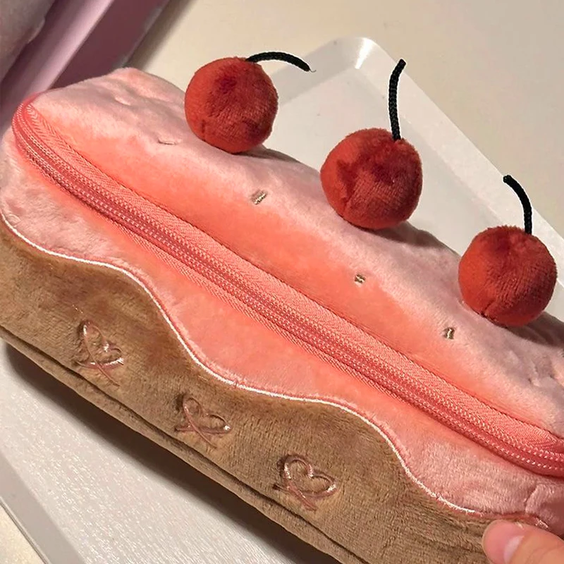 ใEpeiusHomeใIns Cartoon Cute Pencil Case Girl\'s Heart Cherry Cake Zipper Stationery Bag Girl\'s High Value Student