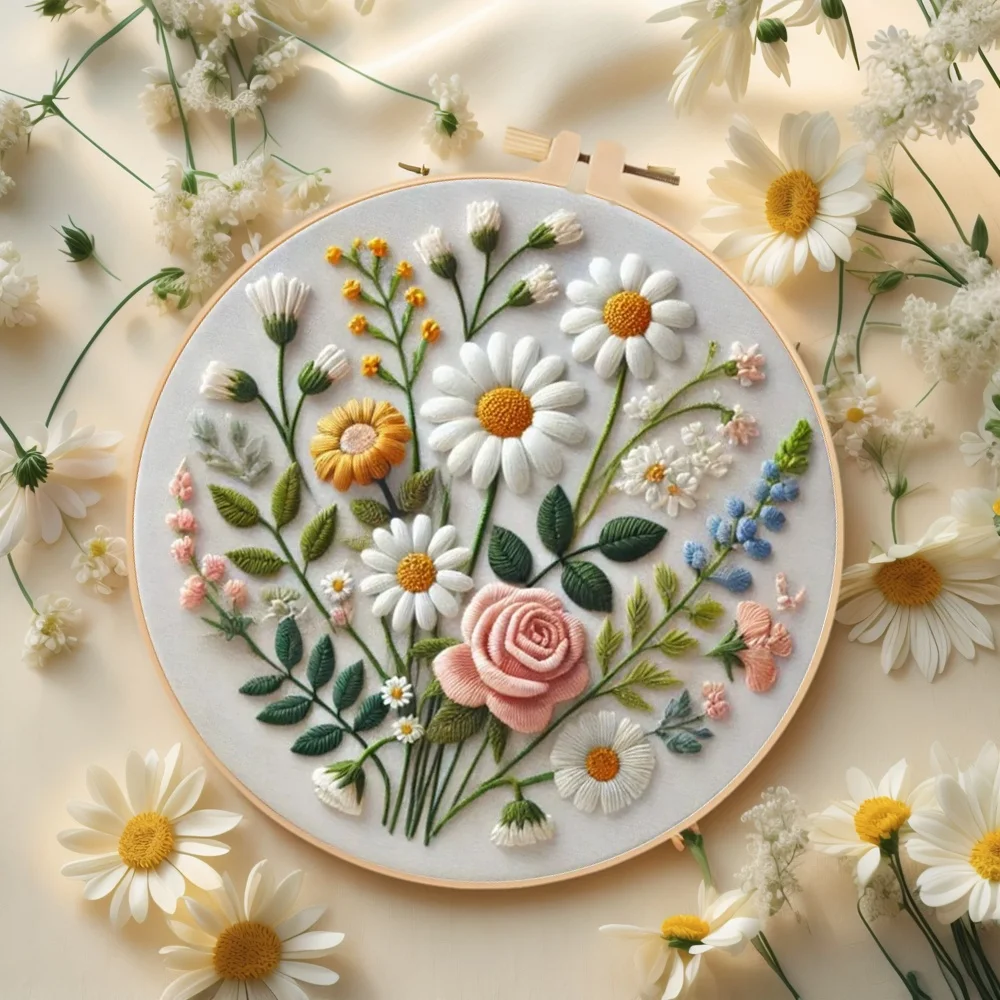 Blumenstickerei-Set, Nähen, Reifen, Gänseblümchen, Handarbeiten, geeignet für Anfänger, DIY-Kreuzstich-Sets, Heimdekoration, Urlaubsgeschenke