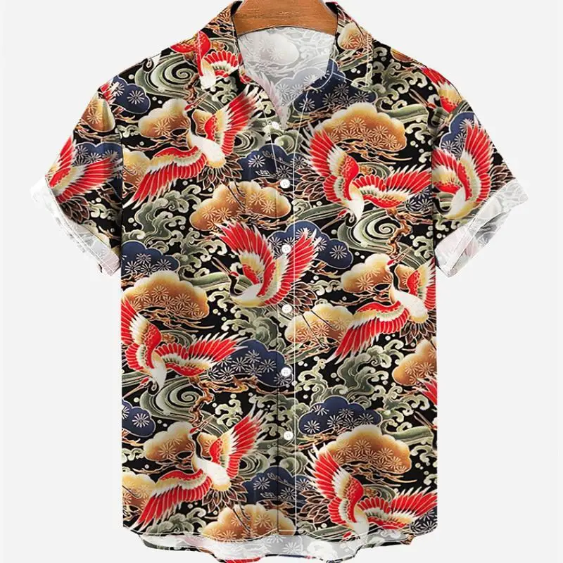 Men\'s Social Floral Hawaiian Short Sleeve Shirts Summer Casual Animal Print Fashion Vacation Elegant Vintage Luxury Clothes New