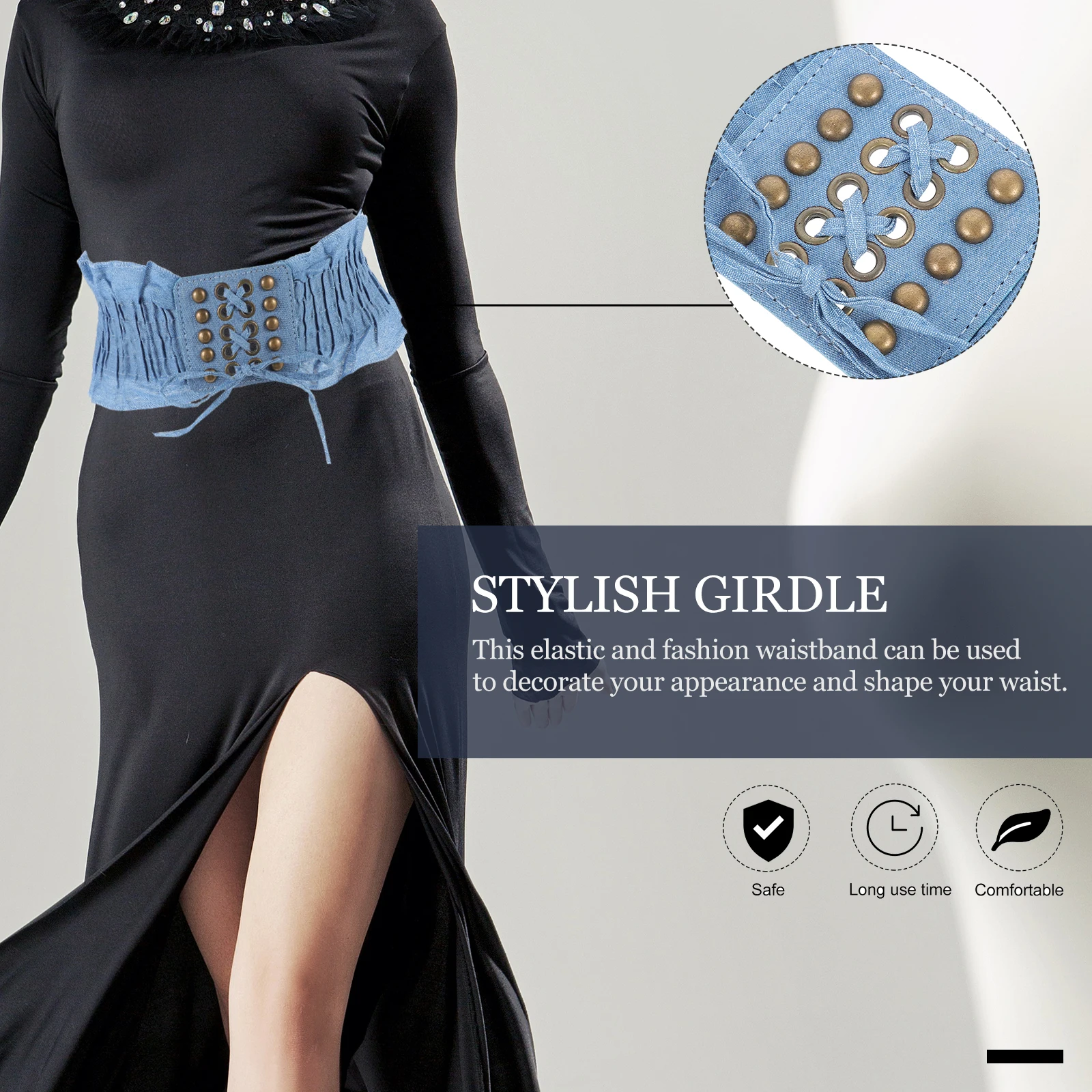 

1Pcs Macrame Elastic Denim Waist Girdle Stylish Adjustable Waistband Party Banquet Dresswear Fashion Accessory