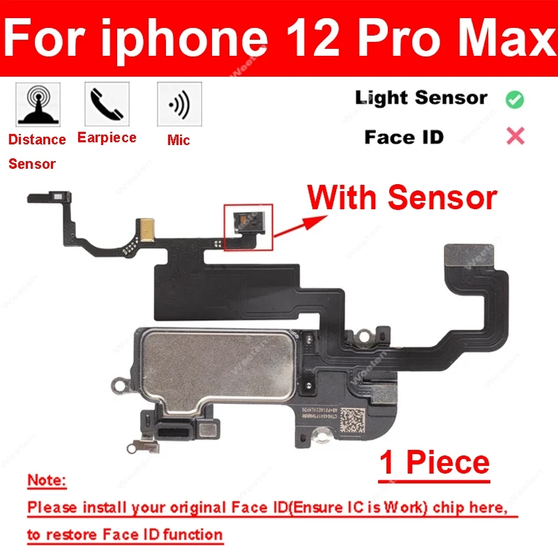 For iPhone X XR XS Max 11 12 Pro Max 12Mini Earpiece Proximity Light Sensor Flex Cable With Earpiece Speaker Light Sensor Flex