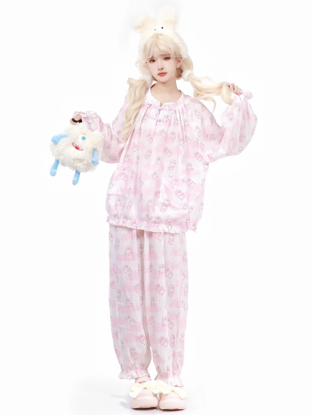 Sweet Girl Japanese Original Pure Cotton Skin-friendly and Comfortable Pajamas Cartoon Cute Loose Casual Home Set