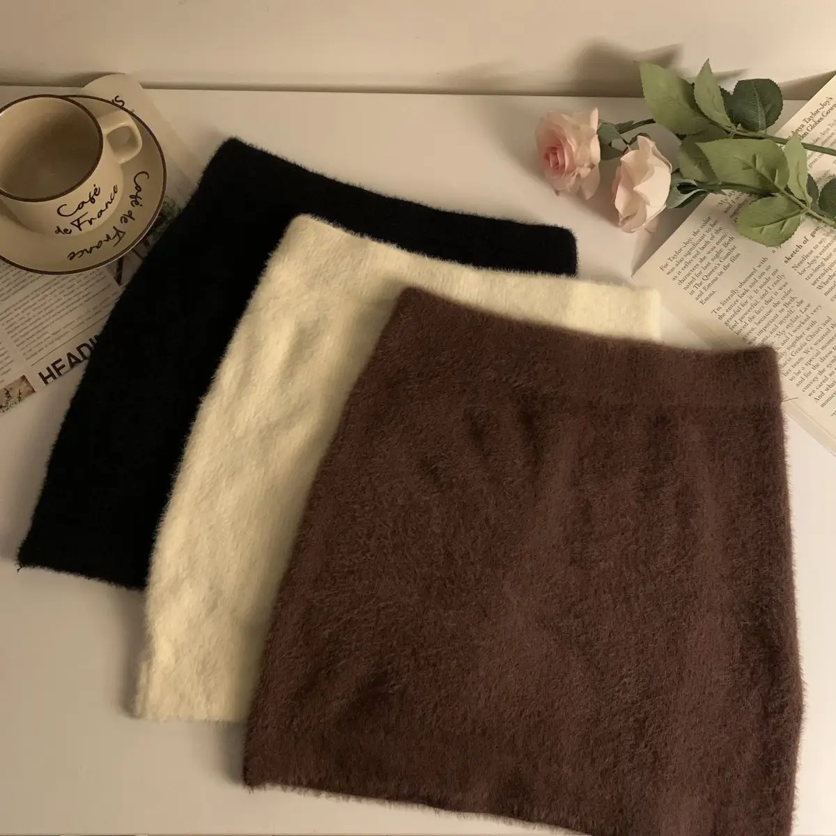 Slim Fit High Waist Short Skirt for Women Elastic Waist Basic Casual A-Line Skirt Hollow out Design Cotton Polyester Blend