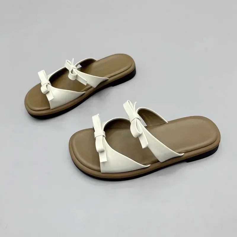 2025 New Wear Flat Bow Open Toe Comfortable Casual Female Slippers