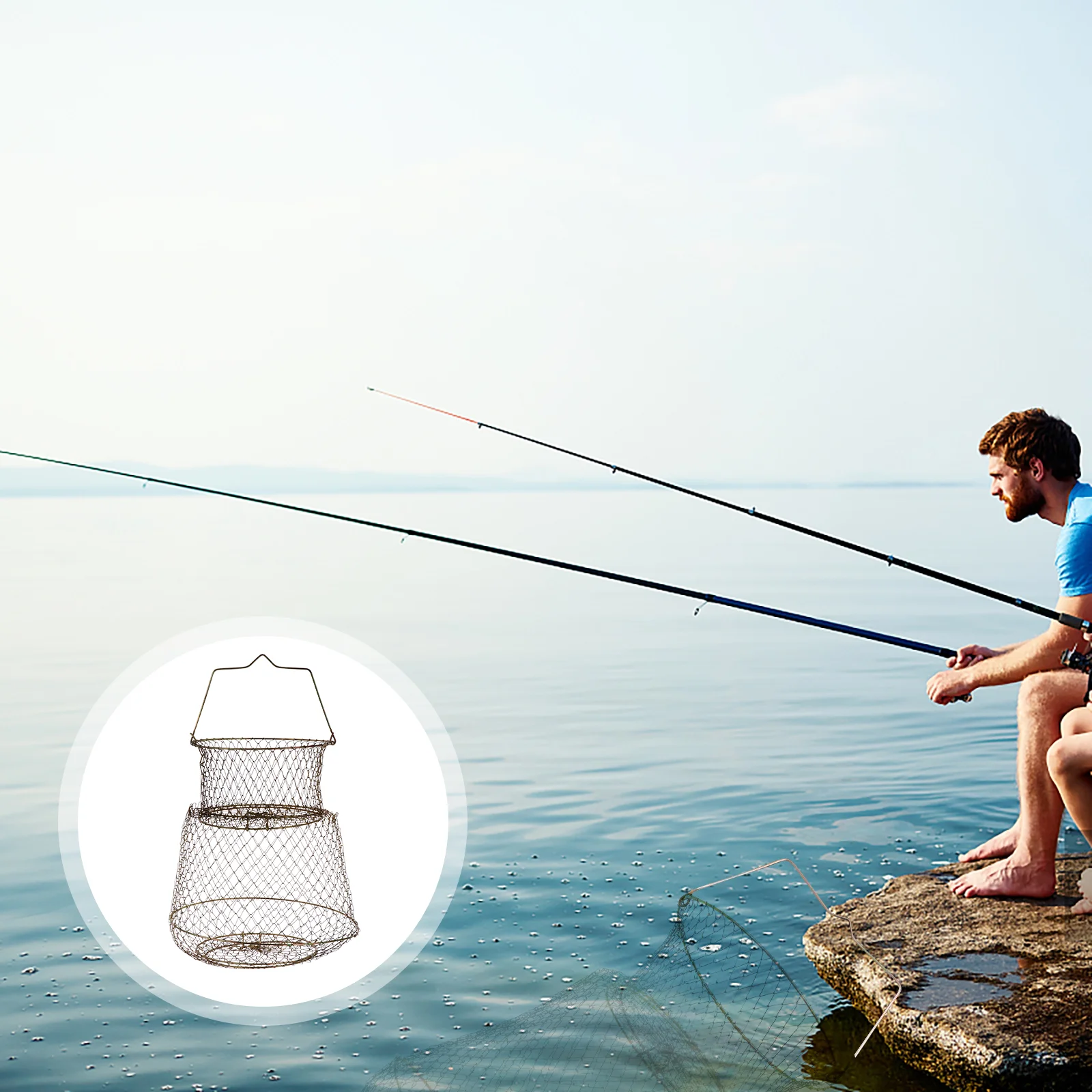 

Fish Cage Handy Fishing Tool Outside Trap Net Foldable Folding Steel Outdoor Fishnets