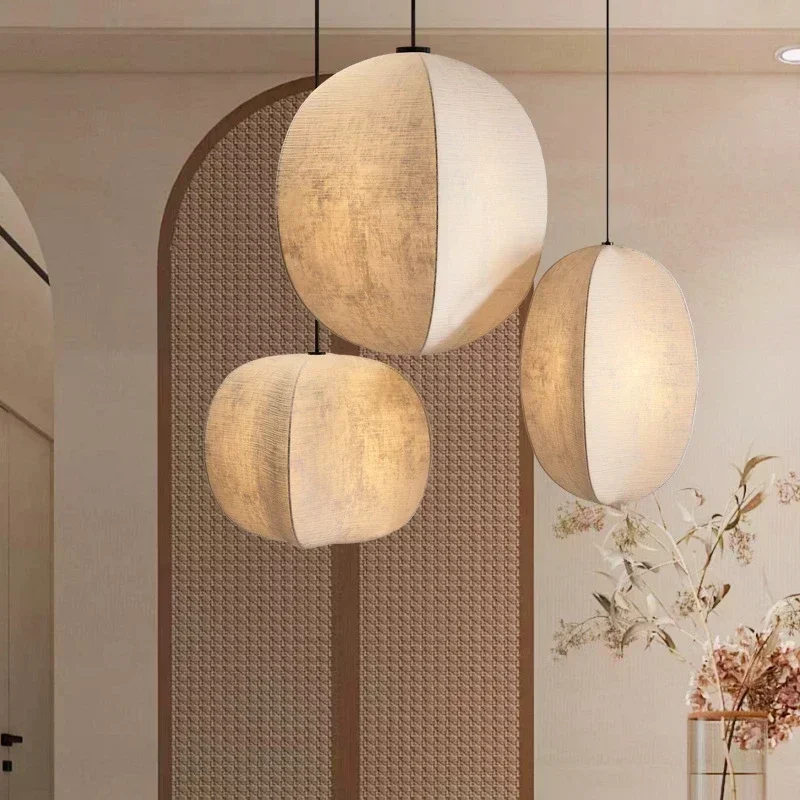 Nordic Linen cloth Pendant Light Dining Living Room Loft Hanging Lamp Lustre Home Decoration Wabi