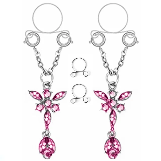 1 Paar sexy Quasten-Kristall-Schmetterlings-Anhänger, gefälschter Nippelring für Frauen und Mädchen, verstellbarer künstlicher Nippel-Piercing-Körperschmuck