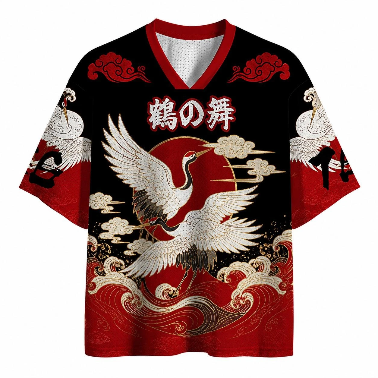 2026 Summer Fashion New Style Fun Red Crane Art Design 3D Printing Quick Drying T-shirt Casual Loose V-neck T-shirt Large Size