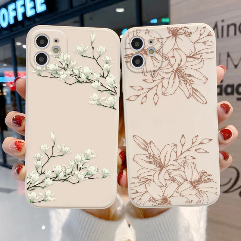 Retro Blumen etui für iPhone 11 14 12 13 Pro max x xr xs max 7 8 6s plus 12 13 Mini Se weiche Silikon stoß feste Abdeckung