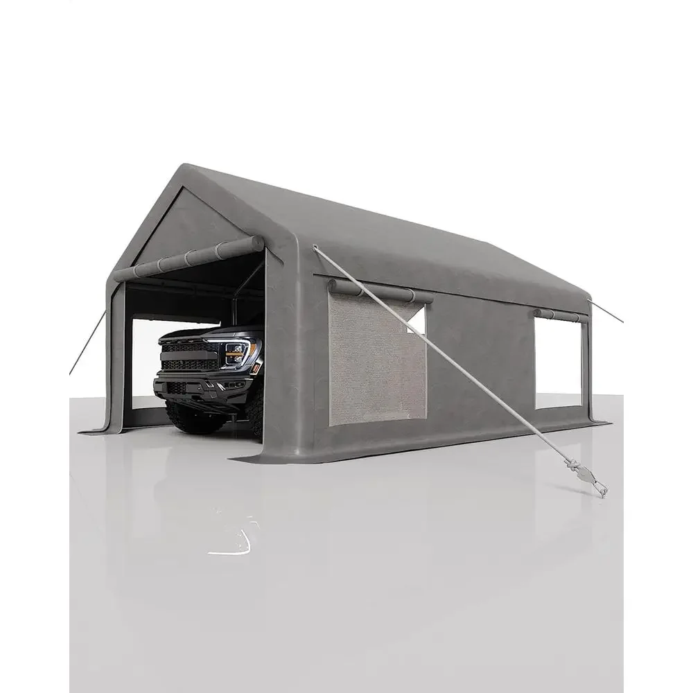 20'x10' Portable Garage with 200g PE Tarp, Roll-Up Doors & 4 Windows for Cars, Boats, and Events