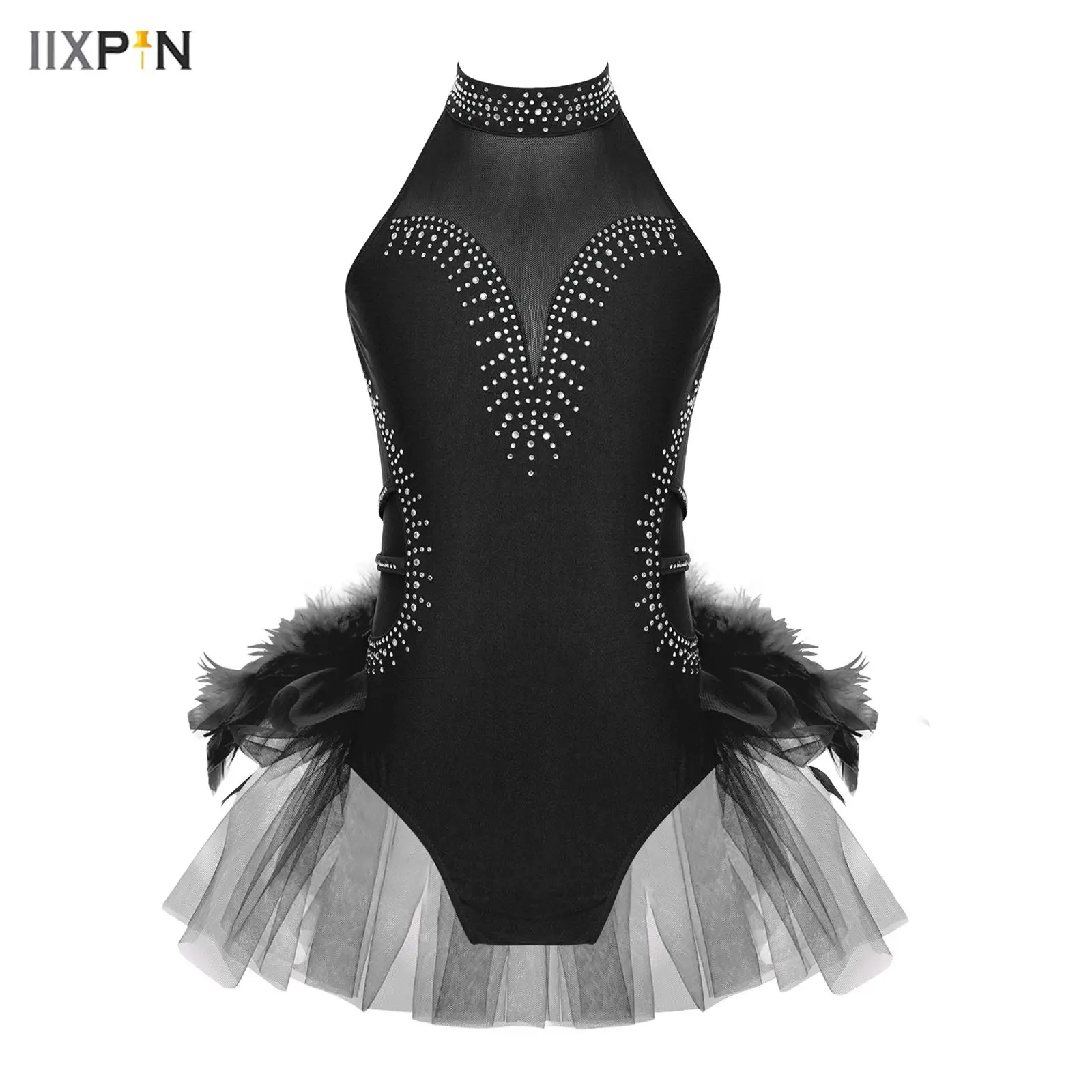 

Kids Girls Latin Jazz Dance Leotard Shiny Sequins Striped Leotard Tulle Skirted Bodysuit Ballet Tutu Dress Performance Costume
