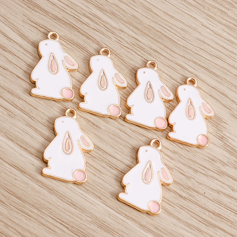 Tusember 10 Stück Emaille-Anhänger mit niedlichem Häschen-Motiv, weißer Hase, für die Schmuckherstellung, DIY-Ohrringe, Halsketten, handgefertigte Accessoires – Detail 4