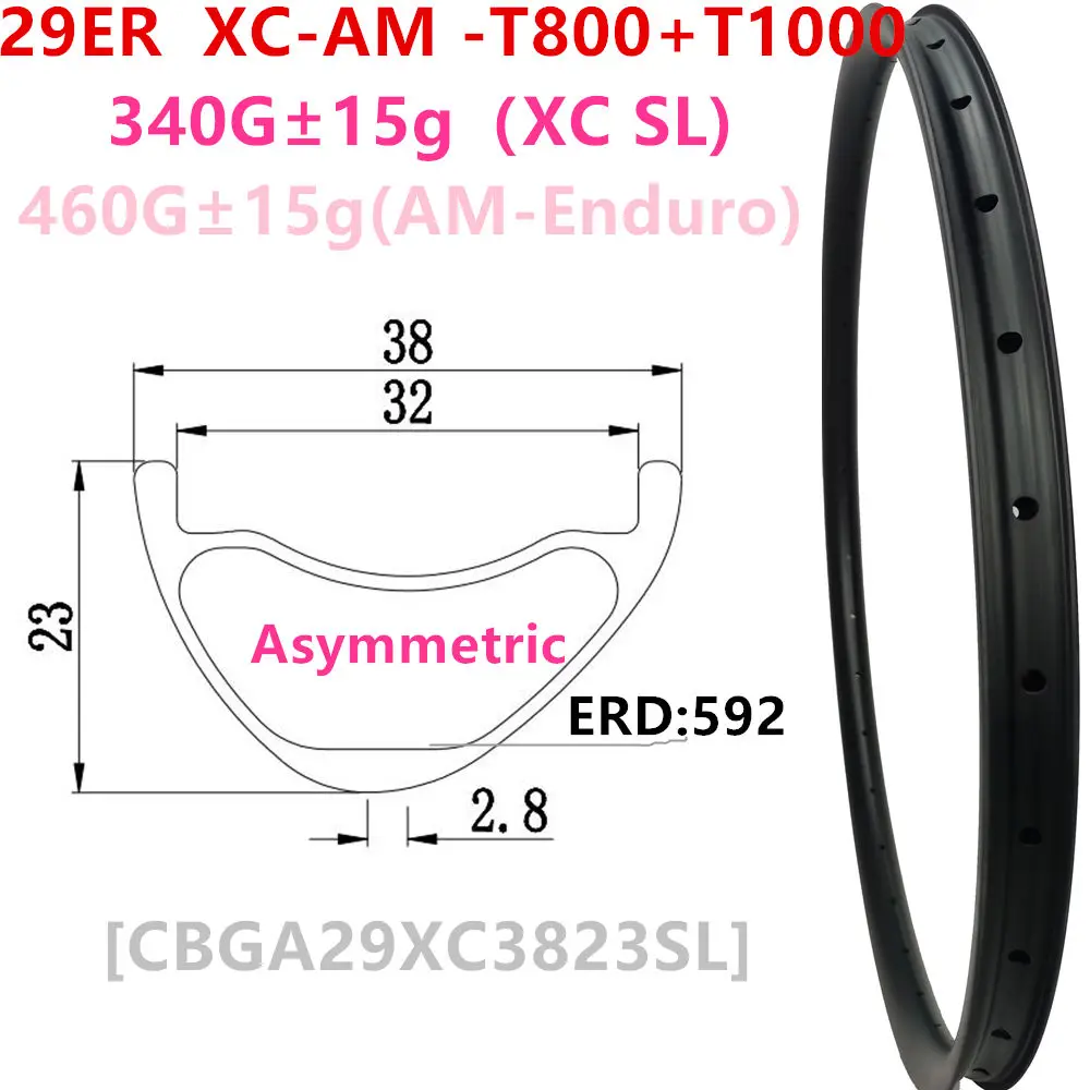 Carbonbeam 2024 New Desgin 300g rims Asymmetric Depth 23mm Wide inc 28mm 30mm 32mm 29er Hookless Tubeless 29er carbon mtb rims