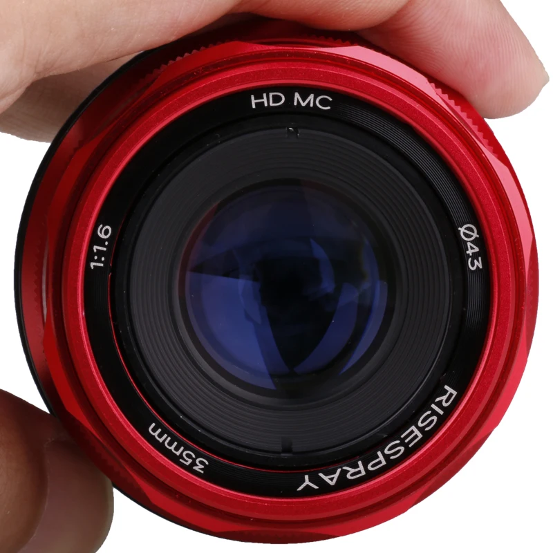 RISESPRAY 35mm F1.6 V APS-C Prime Lens for Sony E A6600 6500 Fuji XF Canon EOS-M M50 Panasonic/Olympus Micro 4/3 Red