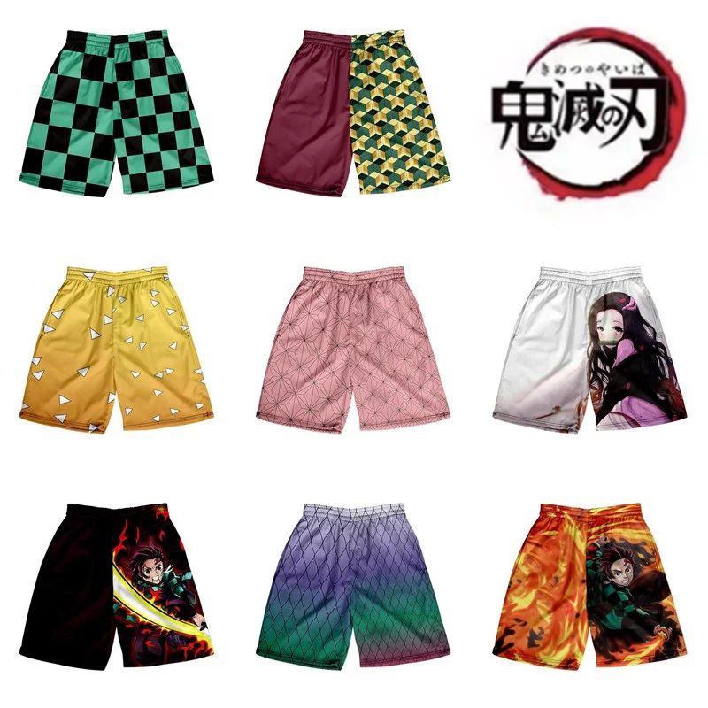 Demon Slayer Anime Kimetsu no Yaiba Kamado Tanjirou Nezuko pantalones transpirables con estampado Digital 3D, pantalones cortos de verano para