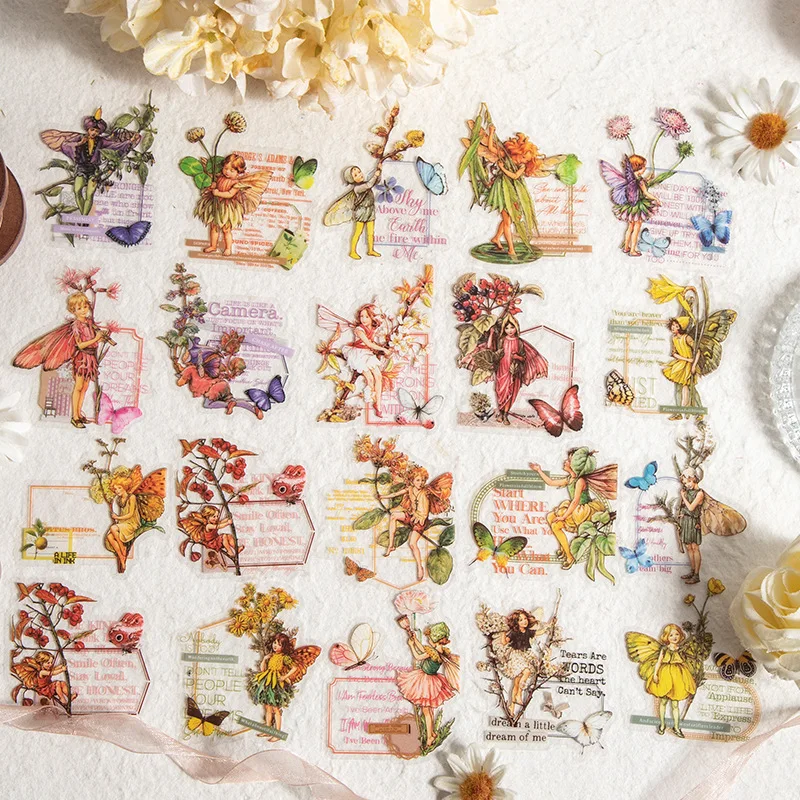 30Sheets Flower Fairy Maiden Elf Stickers Cartoon Children Paper Material Decorative Supplies Scrapbook Stationery 113*75MM