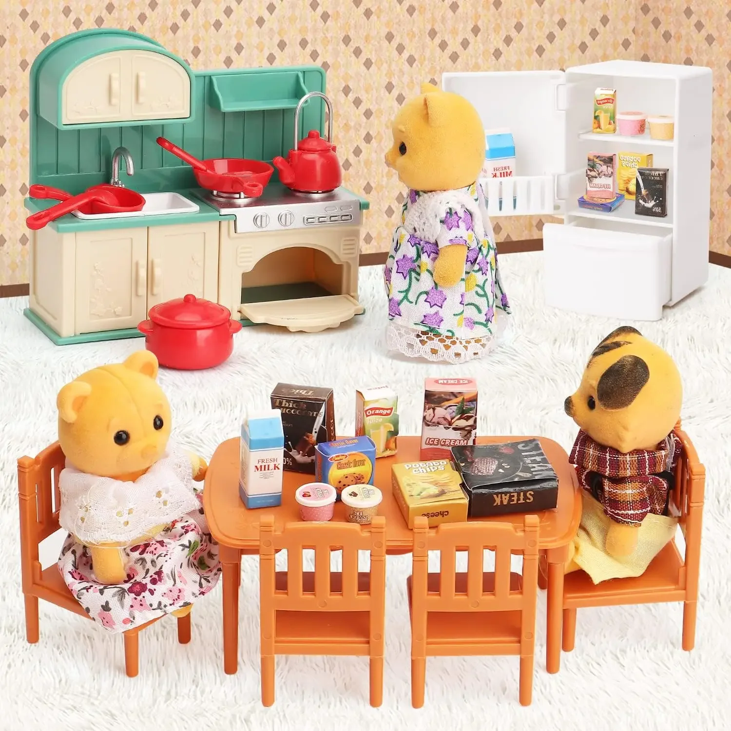 Poppenhuismeubelset voor kinderen Speelgoed Miniatuur poppenhuisaccessoires Fantasiespelspeelgoed voor jongens, meisjes en peuters met keuken