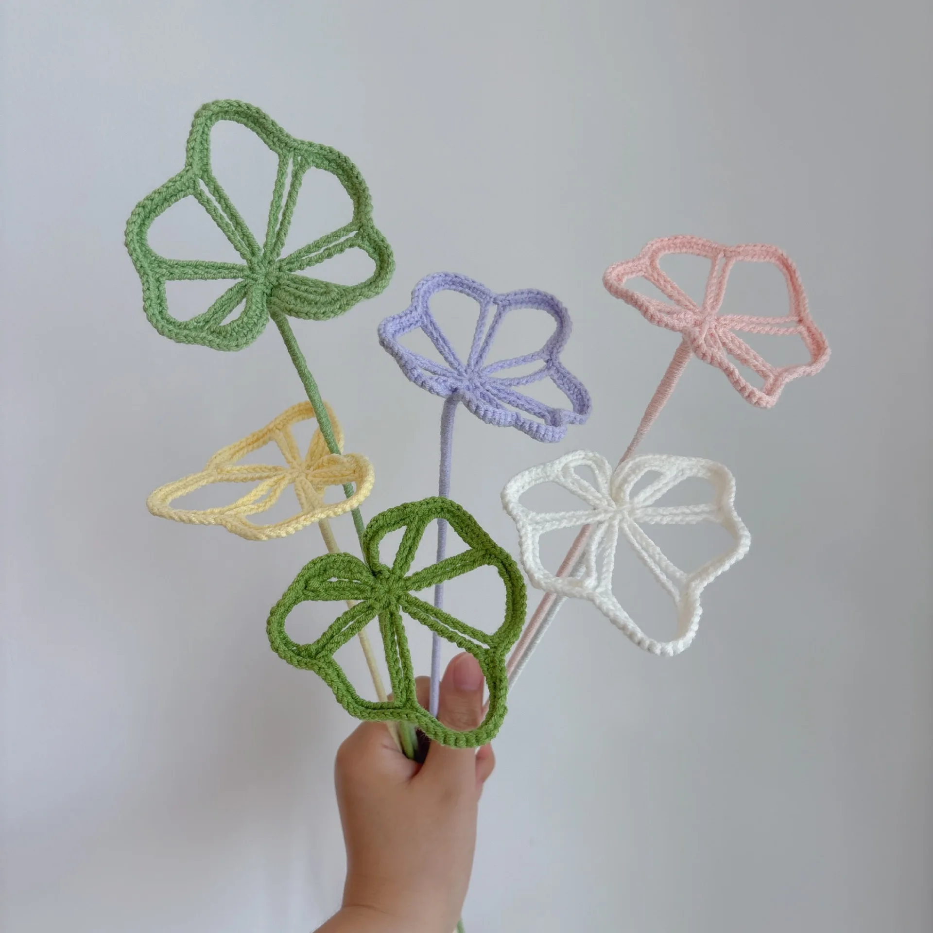 Kreative Handgewebte Blätter Gestrickter Blumenstrauß Deko Gehäkelte Blätter Künstliche Pflanzen Raumdekoration – Detail 1
