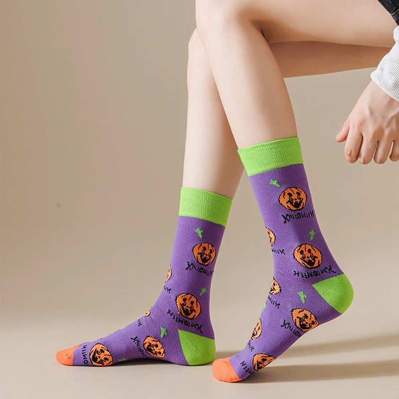New Halloween Female Socks Cartoon Pumpkin Monster Skull Bat Pattern Funny Tide Socks Fashion Colorful Hot Selling Cotton Socks