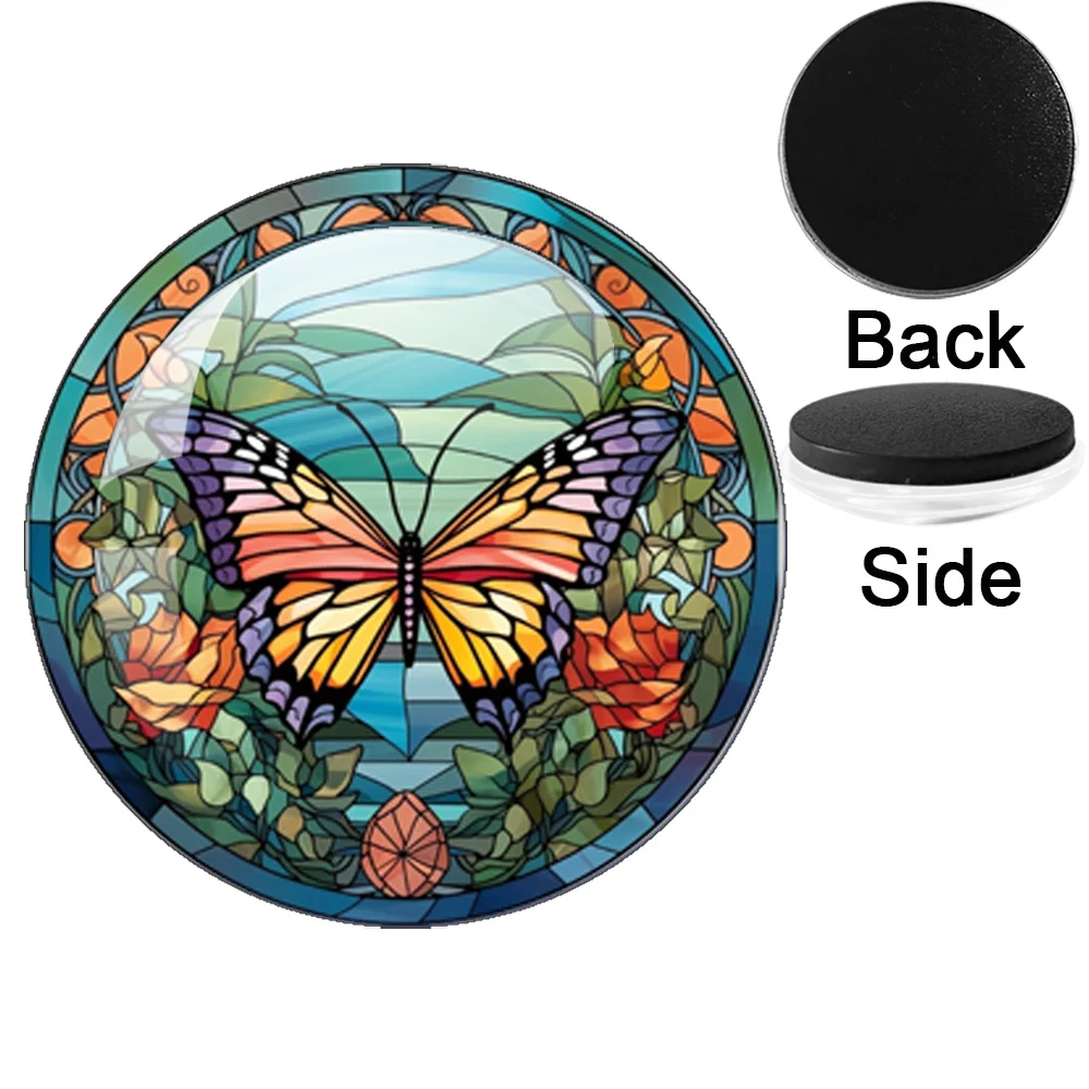 6 Pcs/Set part2 Colorful Butterfly Round Glass 25MM-50MM Refrigerator Magnet For Decoration Kitchen, Office Dry Wipe Board