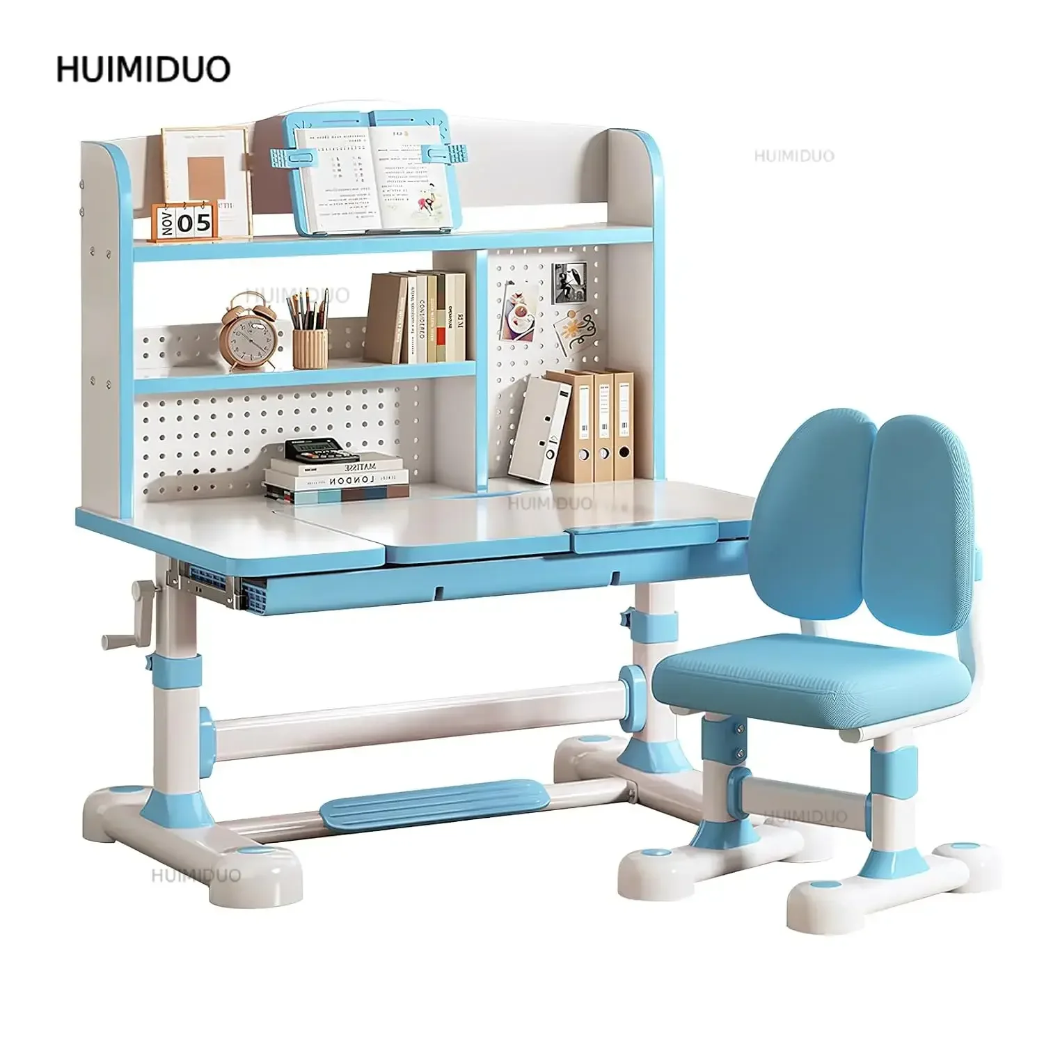 Kids Ergonomic Adjustable Study Desk & Chair Set with Tiltable Desktop Book Stand Rack Drawer, Customized
