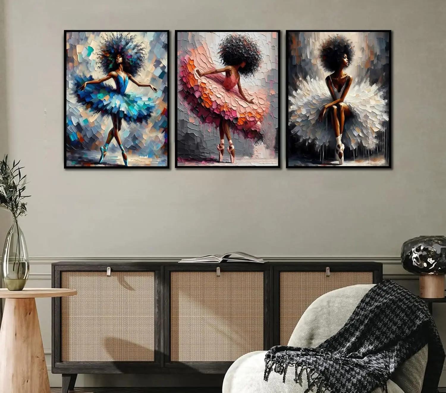 

3pcs/Set Black Ballet Dancer Canvas Wall Art Modern African Girl Painting Gallery Living Room Bedroom Home Decoration