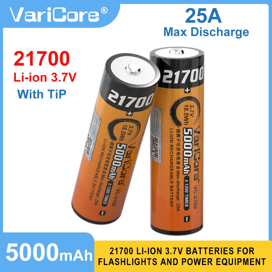 

VariCore VC-2150 с литий-ионным аккумулятором TiP 21700, большой емкостью 5000 мАч, аккумулятором типа питания 3,7 В, подходит для сильного фонарика