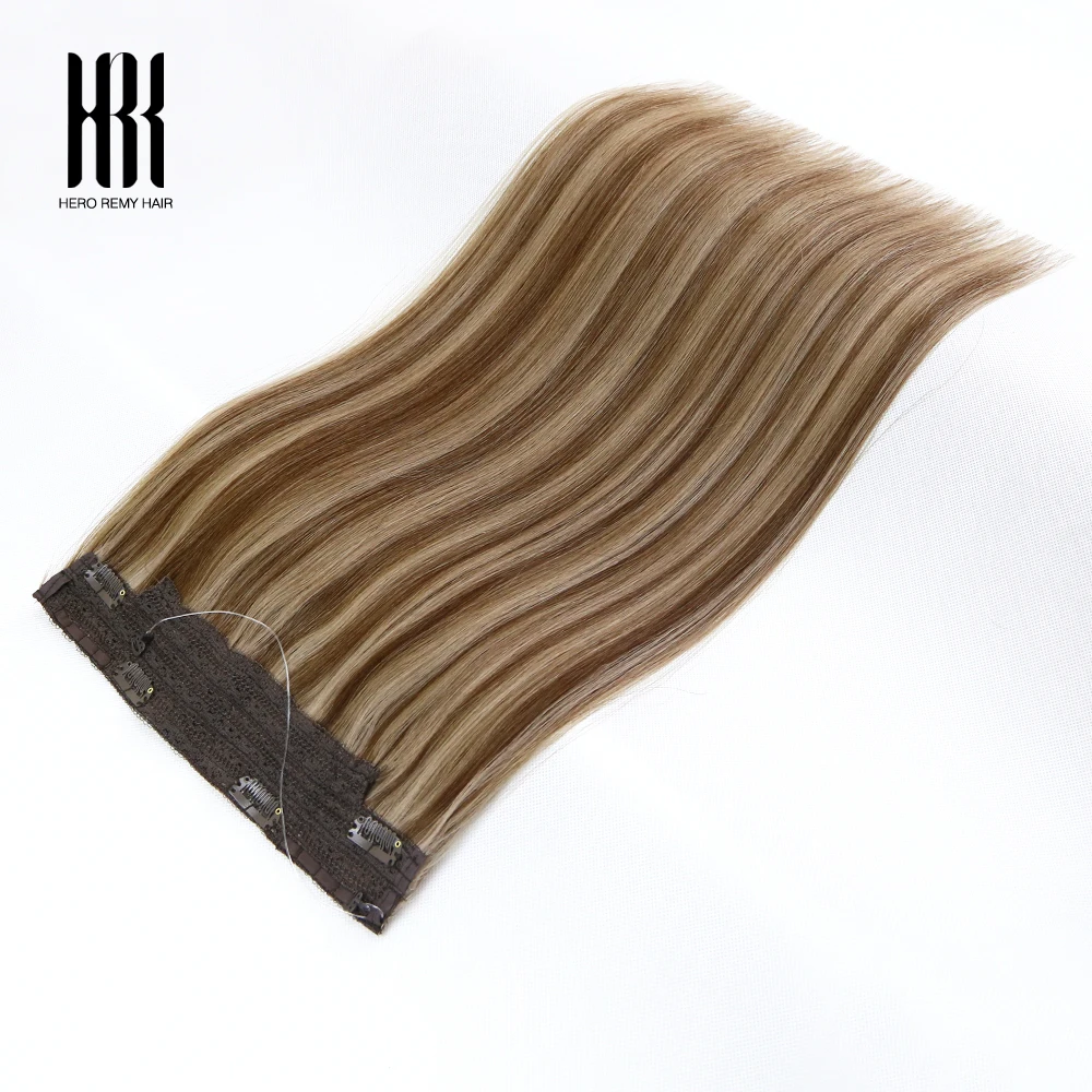 Invisible Wire Halo Hair Extensions Straight Virgin Remy Human Hair Transparent Fish Line Hairpiece With Safety Clips Adjustab