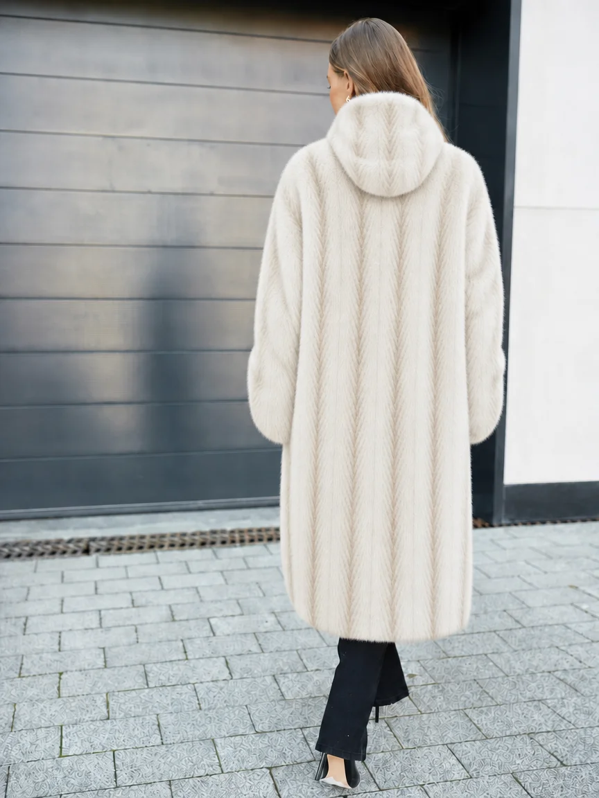 Women's Faux Mink Fur Coat, Long Length, Hooded & Non‑hooded 2‑Styles, Plus Size, Loose Casual Winter Warm Outerwear - view 2